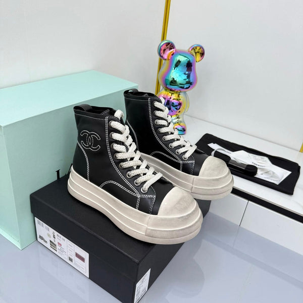 Chanel 25 High Sneaker Black White Cowhide 469782