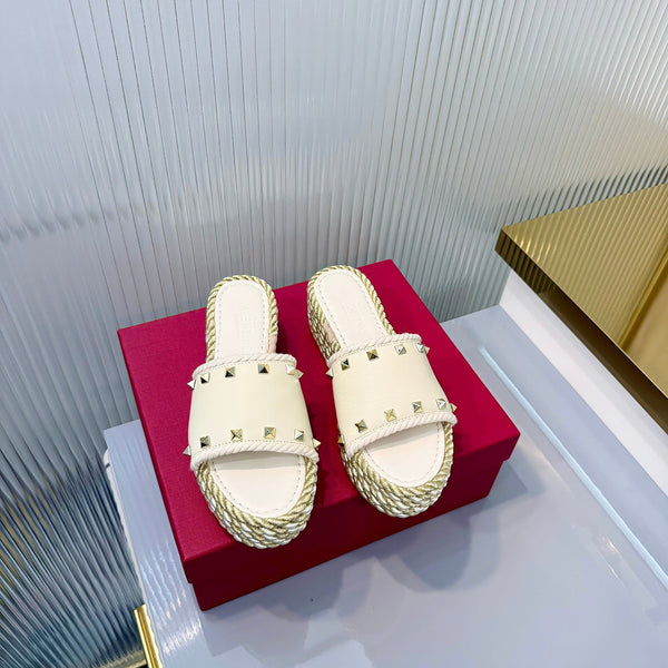 VT 26s Espadrille Slides 5cm White Leather 714909