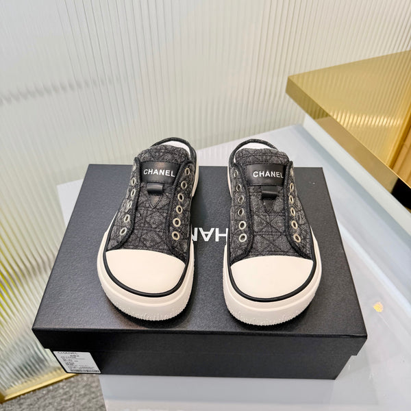 CC 26s Casual Sports Mules Black White Denim 924003