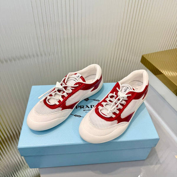 Prad 26s Speedrock Sneakers White Red Patent Leather Mesh Fabric 986639