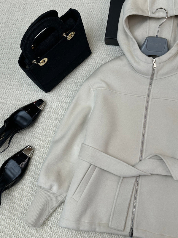 Prada 25 Hooded Coat Ivory Wool 637351