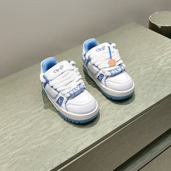 LV Trainer Maxi Sneakers White and Blue Calfskin Mesh 515200