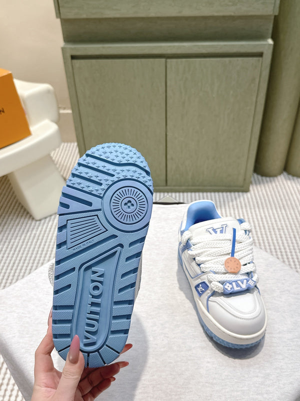 LV Trainer Maxi Sneakers White and Blue Calfskin Mesh 515200