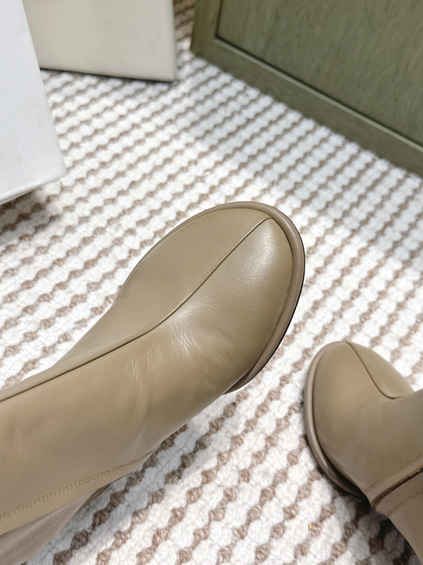The Row 2025 Chunky Heel Round Toe Ankle Boot Taupe Leather 572088