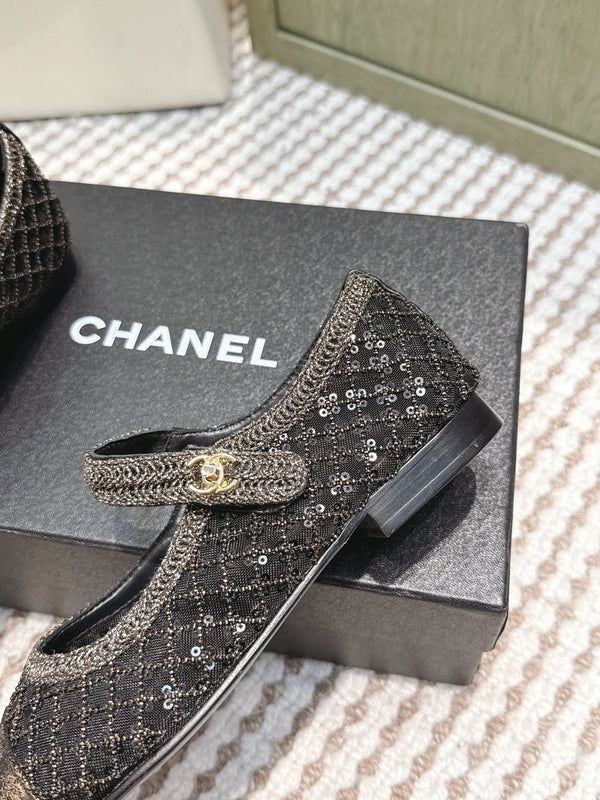 CC 25s AW Ballet Flat Black Sequin Woven 612351
