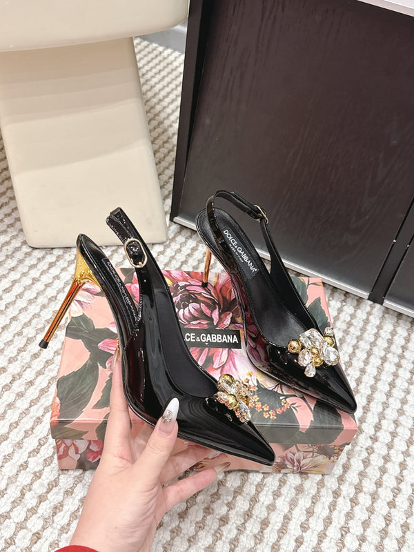 DG Rainbow Slingbacks Black Patent Leather 663071
