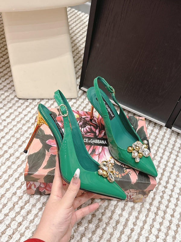 DG Rainbow Slingbacks Teal Green Patent Leather 663073