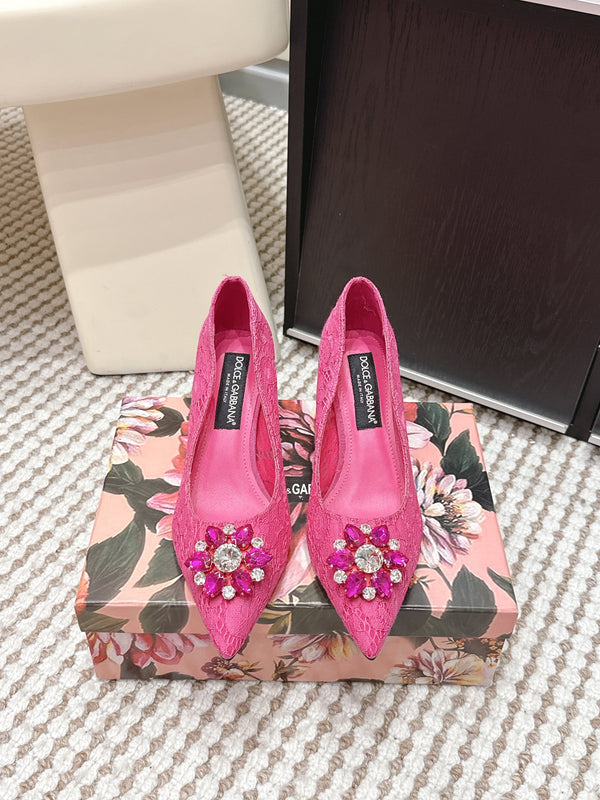 DG Pumps Crystals 6.5cm Hot Pink Taormina Lace 663077