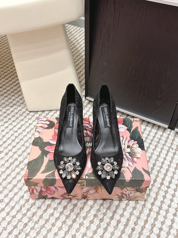 DG Pumps Crystals 6.5cm Black Taormina Lace 663079