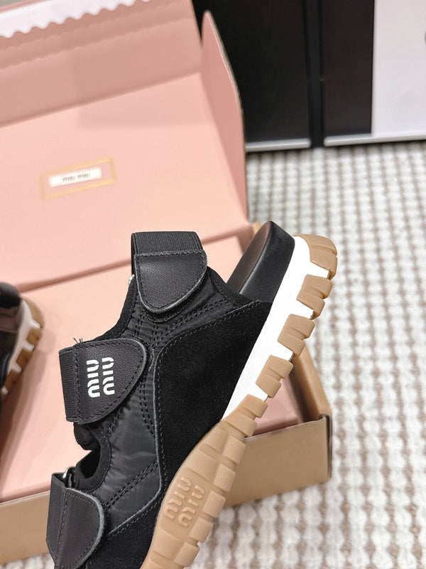 Miu 26s Velcro Sandals Black Nylon Suede 632329