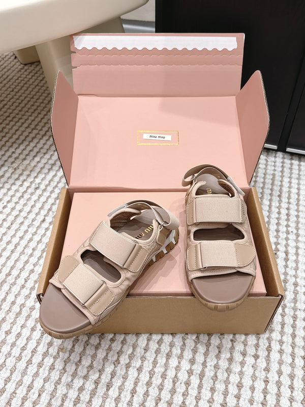 Miu 26s Velcro Sandals Light Brown Nylon Suede 632331