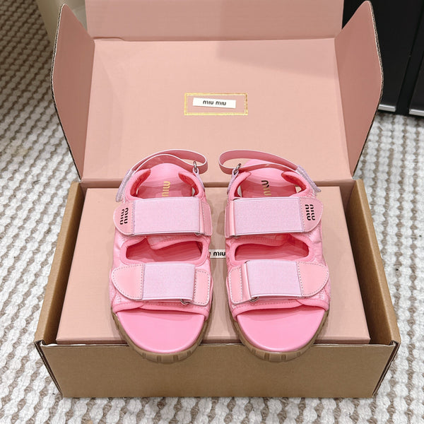 Miu 26s Velcro Sandals Pink Nylon Suede 632333