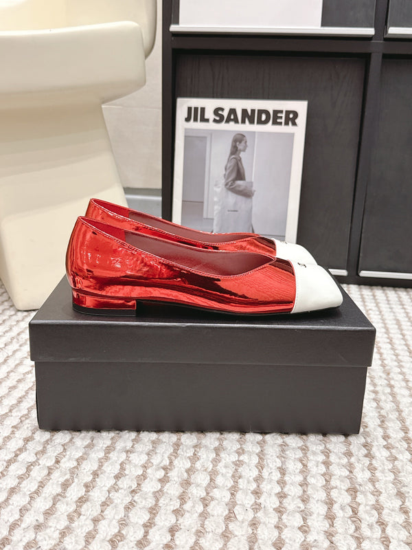 CC 2026 Ballet Flat Red White Patent Leather 721415