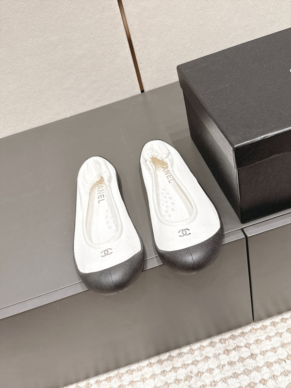 CC 26s Ballet Flat Elastic Heel Black White Suede TPU 990247
