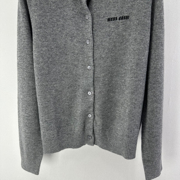 Miumiu 2026 Knit Long-Sleeve Cardigan Grey Wool 349068