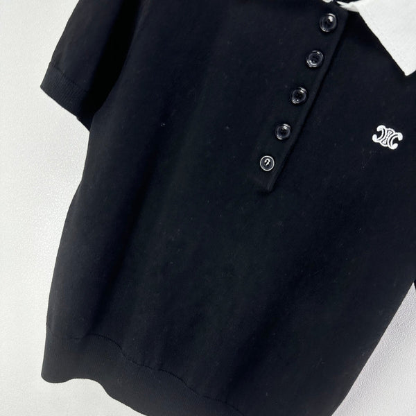 Celine Short-sleeved Polo Shirt Black Cashmere Wool 349073