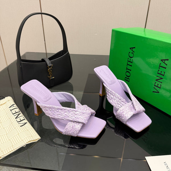 BV 26s Heeled Sandals 9.5cm Light Purple Calfskin Raffia