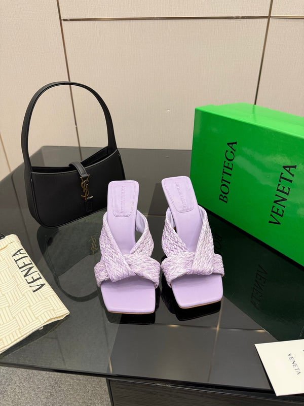 BV 26s Heeled Sandals 9.5cm Light Purple Calfskin Raffia