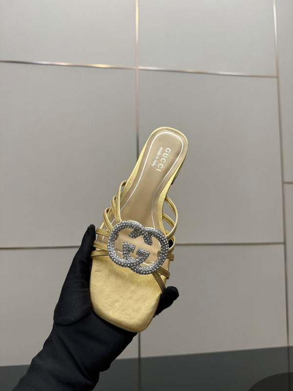 Women's Slide 85mm With Crystal Interlocking G Sliver Leather