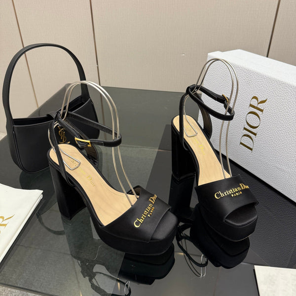 CD 26s High Heel Sandals 120mm Black Satin