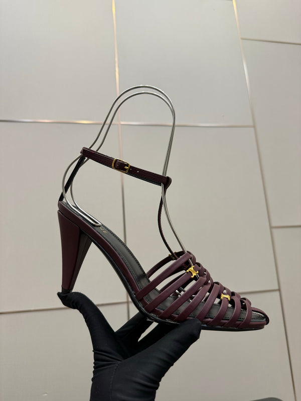 CL Cage Heeled Sandal 9cm Burgundy Calfskin 725648