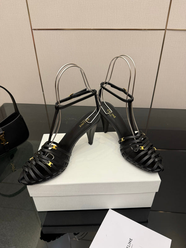 CL Cage Heeled Sandal 9cm Black Calfskin 725650