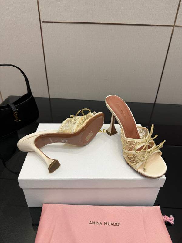 Amina Muaddi Alexa Lace Slipper 95 Beige Lace 726131
