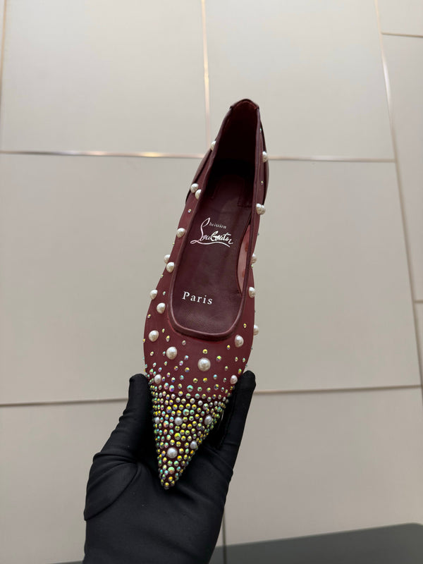 CL Degrastrassina Perla Ballet Flat Burgundy Mesh 828161