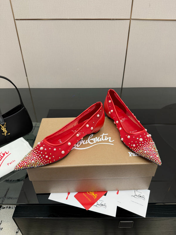 CL Degrastrassina Perla Ballet Flat Red Mesh 828162