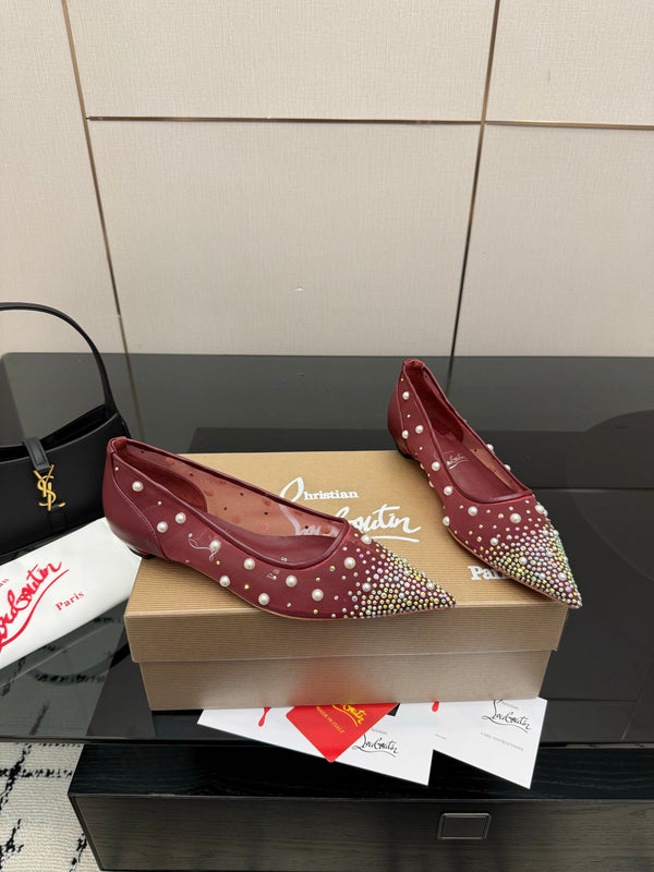 CL Degrastrassina Perla Ballet Flat Burgundy Mesh 828161
