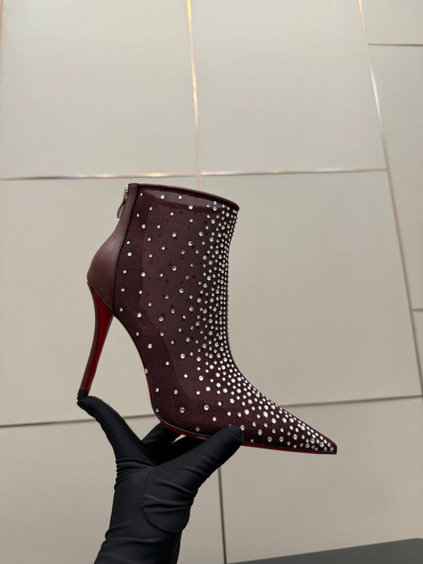 CL 26s Thea Ankle Boots 10cm Burgundy Mesh 828173