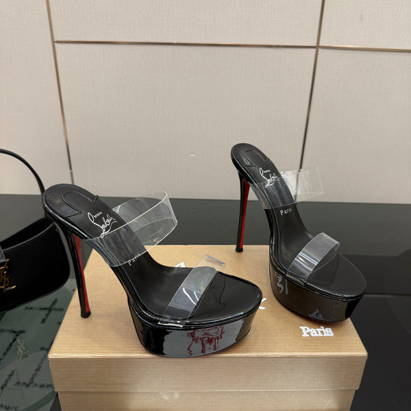 CL 2026 Just Loubi 14.5cm Mules Black PVC Lambskin 828175