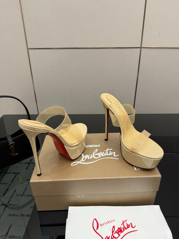 CL 2026 Just Loubi 14.5cm Mules Beige PVC Lambskin 828176