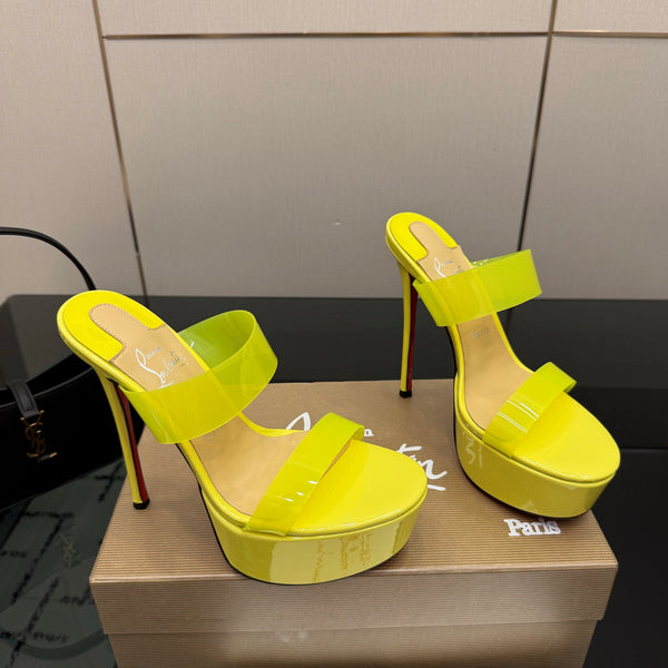 CL 2026 Just Loubi 14.5cm Mules Yellow PVC Lambskin 828178