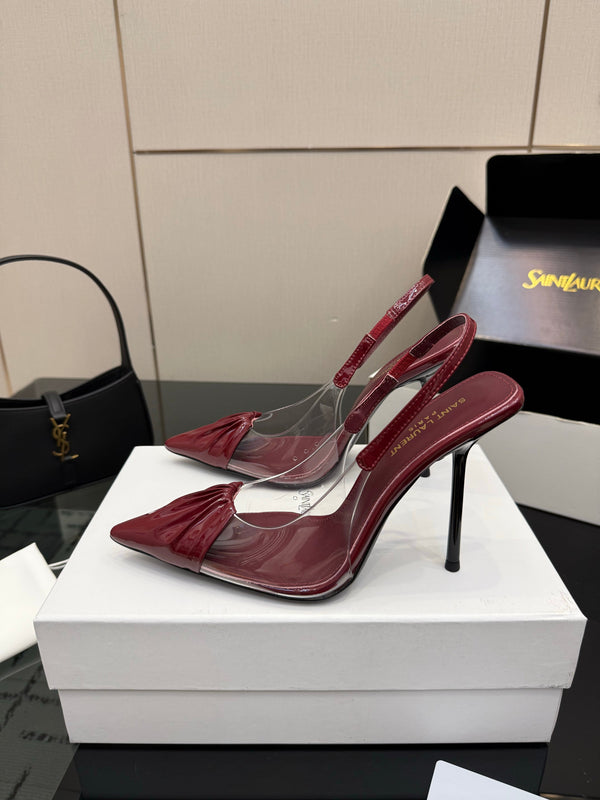 YSL Chica Slingback 10.5cm Burgundy Leather 828237