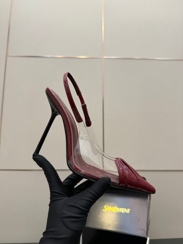 YSL Chica Slingback 10.5cm Burgundy Leather 828237