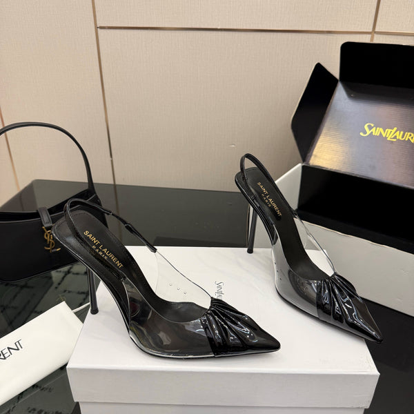 YSL Chica Slingback 10.5cm Black Leather 828238
