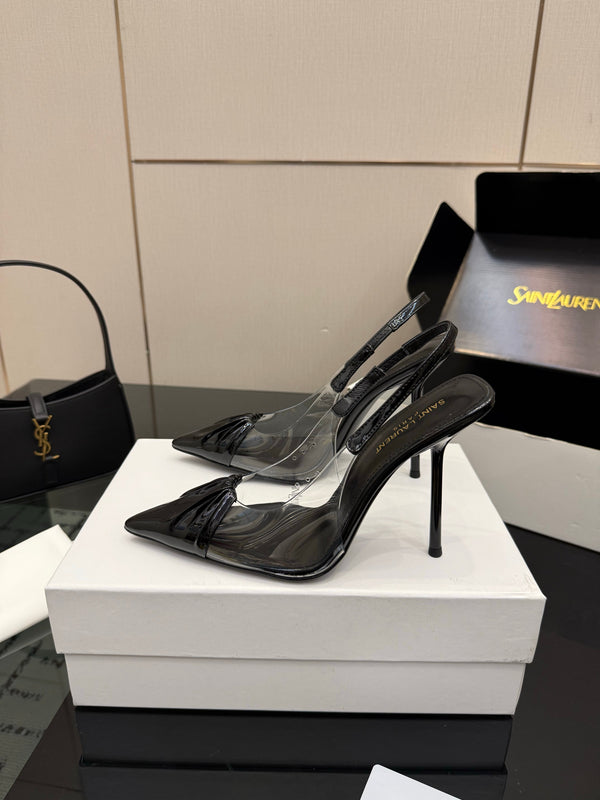 YSL Chica Slingback 10.5cm Black Leather 828238
