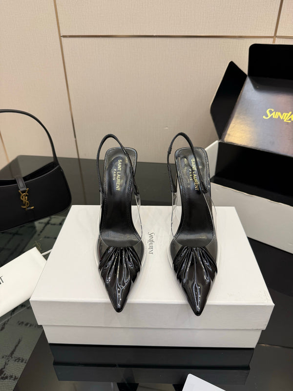 YSL Chica Slingback 10.5cm Black Leather 828238