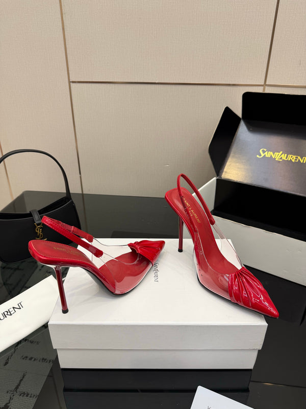 YSL Chica Slingback 10.5cm Red Leather 828239