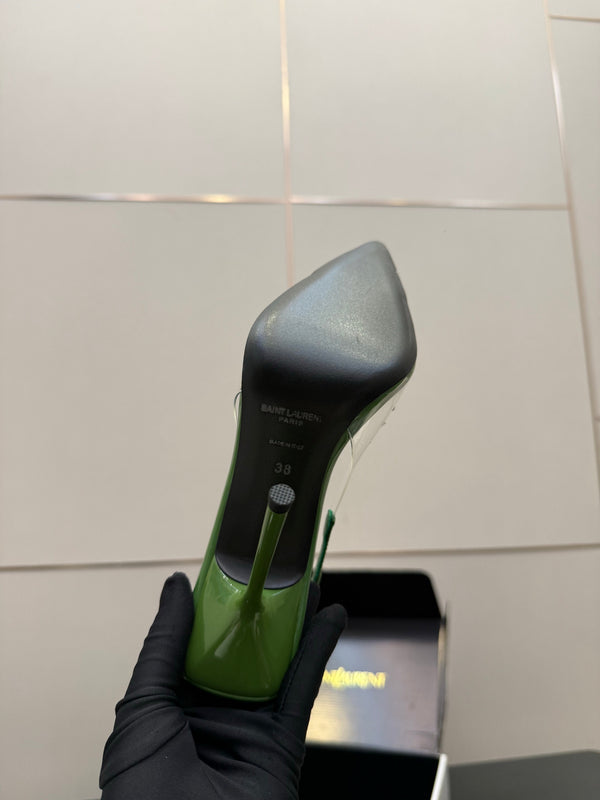 YSL Chica Slingback 10.5cm Green Leather 828240