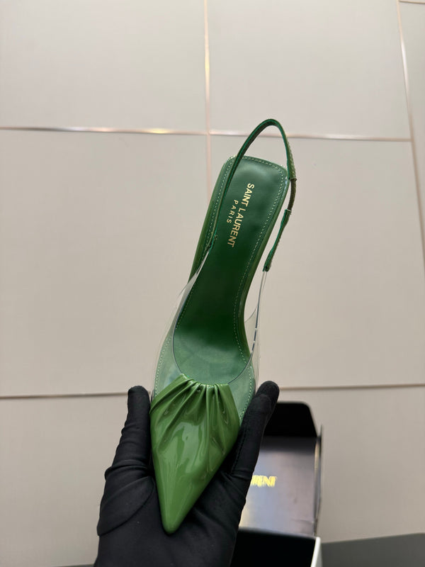 YSL Chica Slingback 10.5cm Green Leather 828240