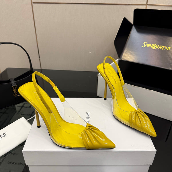 YSL Chica Slingback 10.5cm Yellow Leather 828241