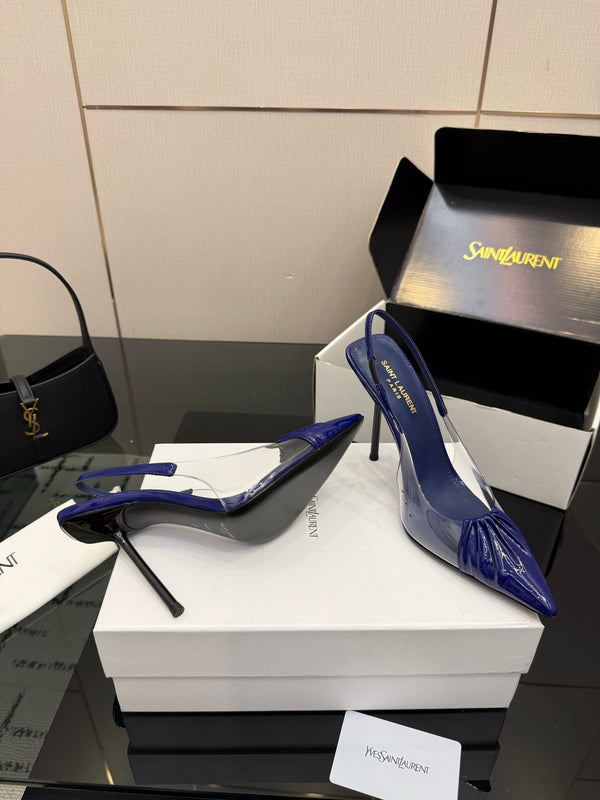 YSL Chica Slingback 10.5cm Blue Leather 828243
