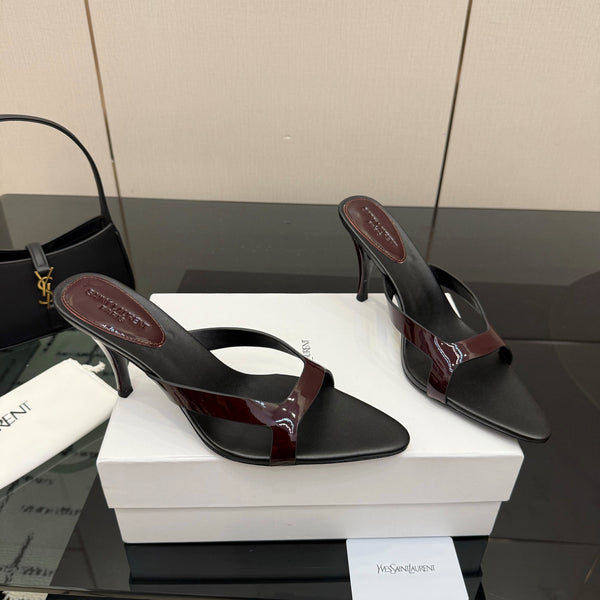 YSL Sandal 9cm Black Burgundy Cowhide 828246