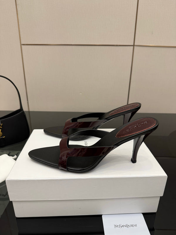YSL Sandal 9cm Black Burgundy Cowhide 828246
