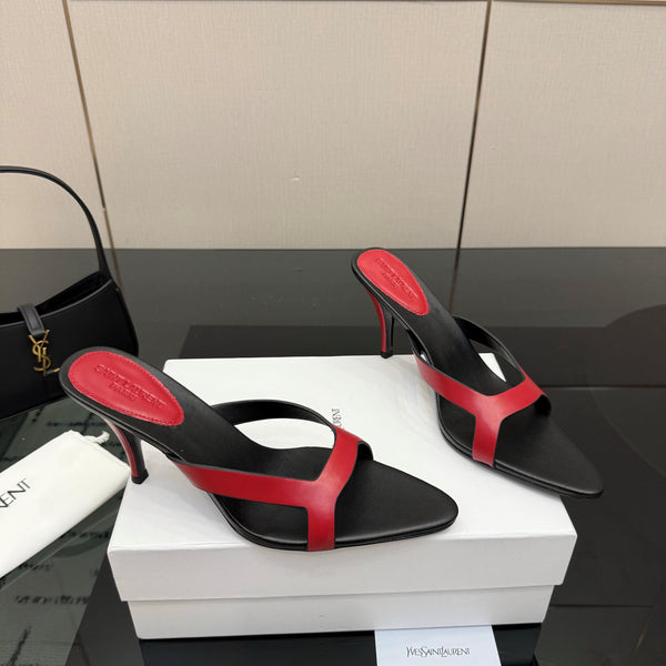 YSL Sandal 9cm Black Red Cowhide 828247