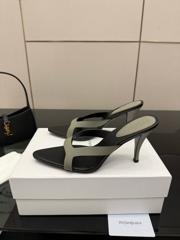 YSL Sandal 9cm Black Grey Cowhide 828248