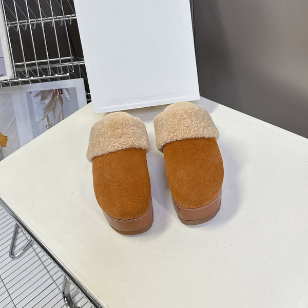 CL 26s Wedge Mules In Orange Brown Suede And Beige Wool