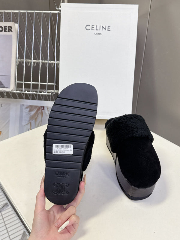 CL 26s Wedge Mules In Black Suede And Wool